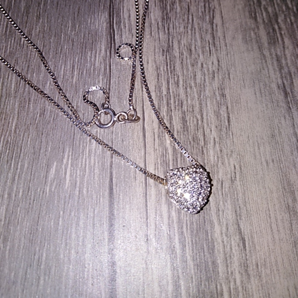 Pave cz heart sterling silver box chain necklace